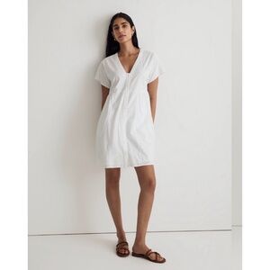 Madewell Button-Front V-Neck Mini Dress 100% Cotton Eyelet White XS